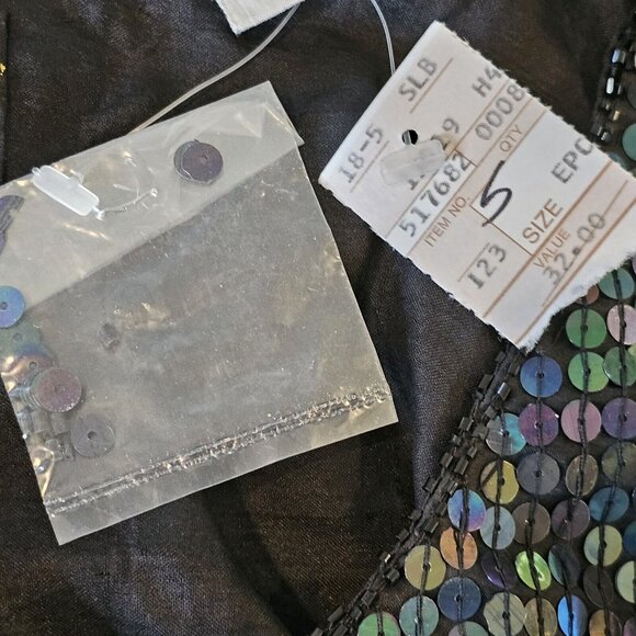 80s Womens Small Black Mermaid Sequins Tank Evening Blouse Silk Cocktail NWT - Picture 10 of 12